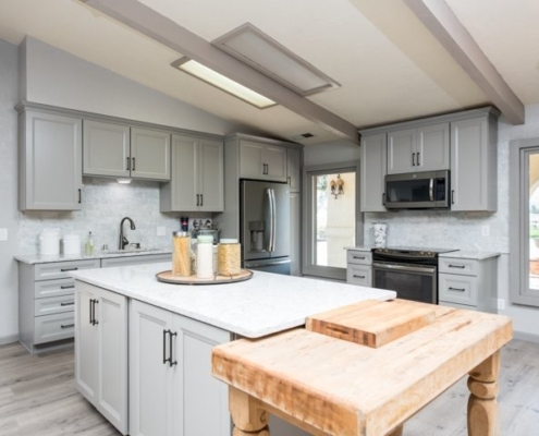 Photo of Interior view of full kitchen.
